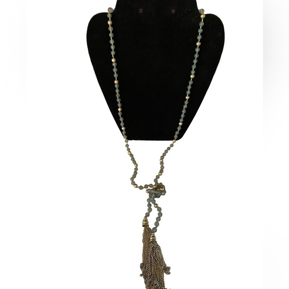 Blue and Silver Bead Tassel Necklace - Picture 1 of 3